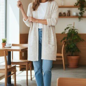 Talbots Beige Multicolor Cardigan Sweater Open Front Long Sleeve Women M